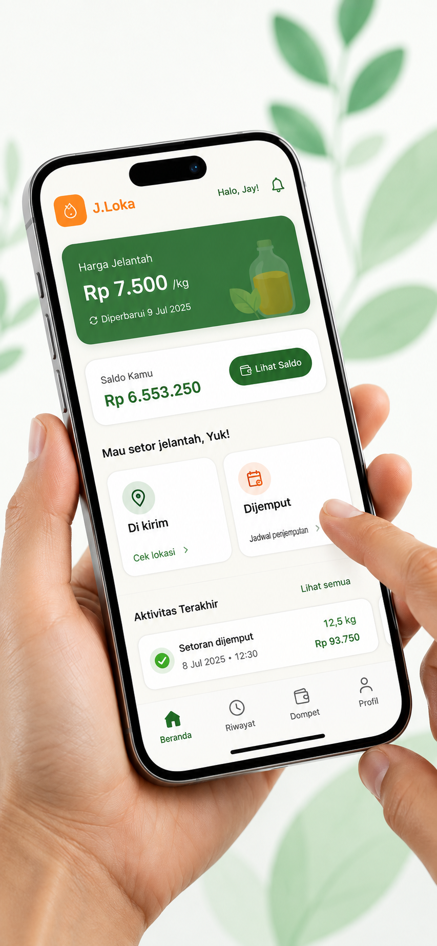 Mockup aplikasi J.Loka di layar ponsel